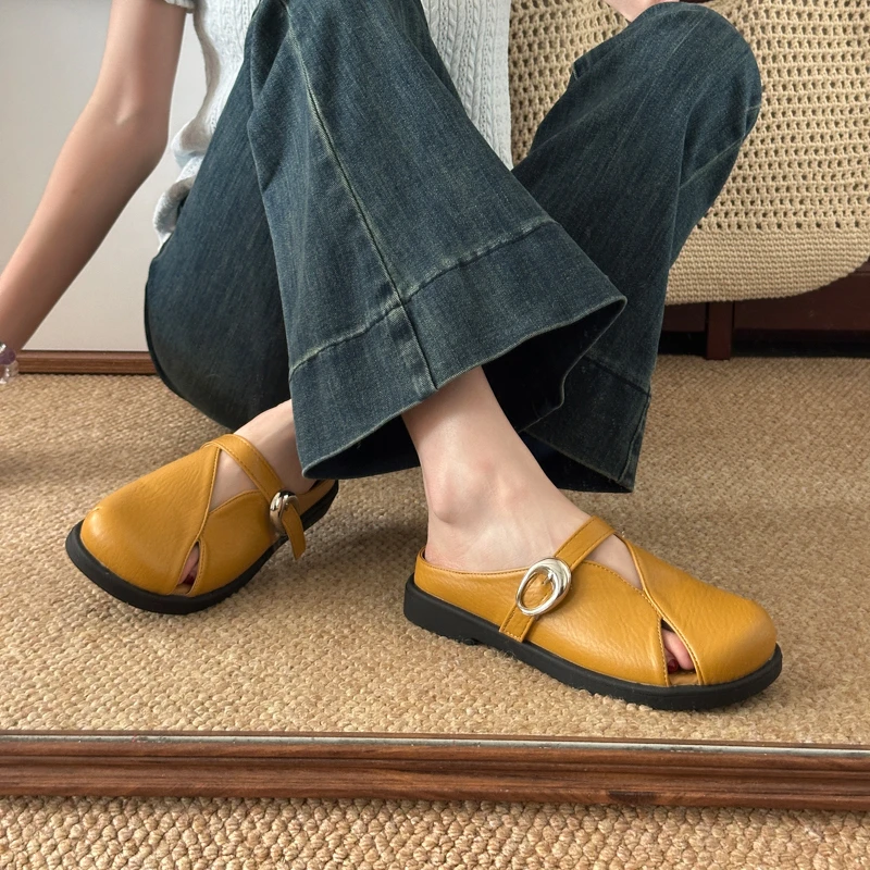 شباشب نسائية كاجوال وأنيقة ونعل سميك بلون سادة شباشب بإبزيم معدني مزخرف ملابس خارجية تناسب الجميع #3