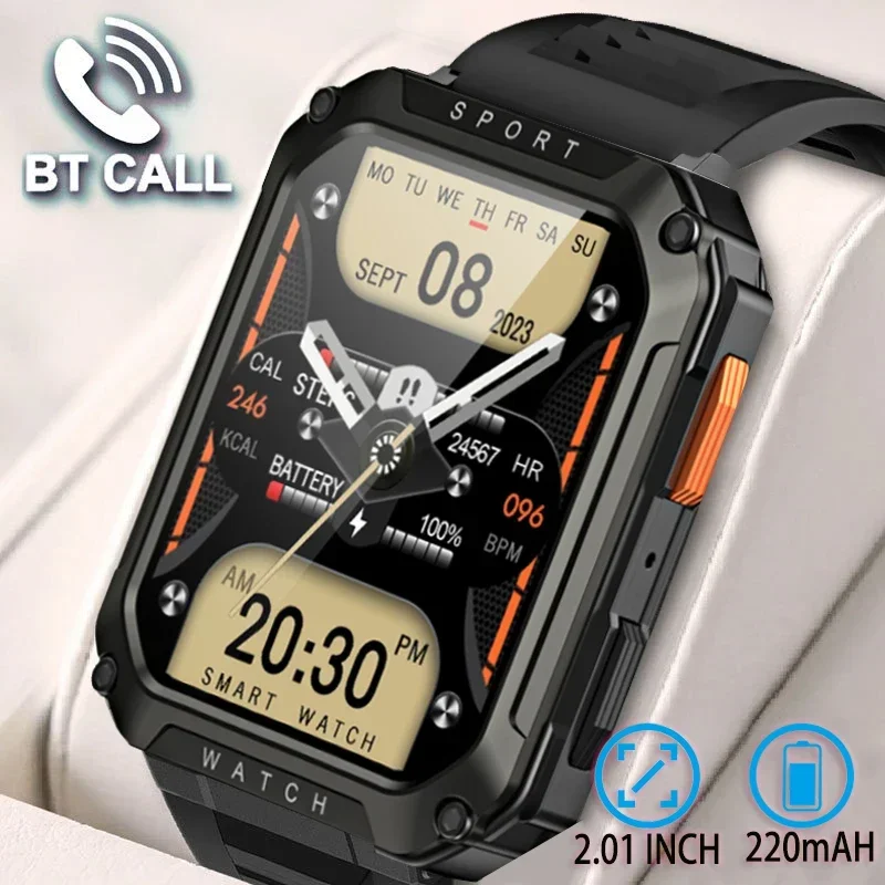 

Rugged Military Smartwatch for 2024 - IP68 Waterproof. 2.01" HD Screen. Bluetooth Voice. Compatible with Android & IOS.