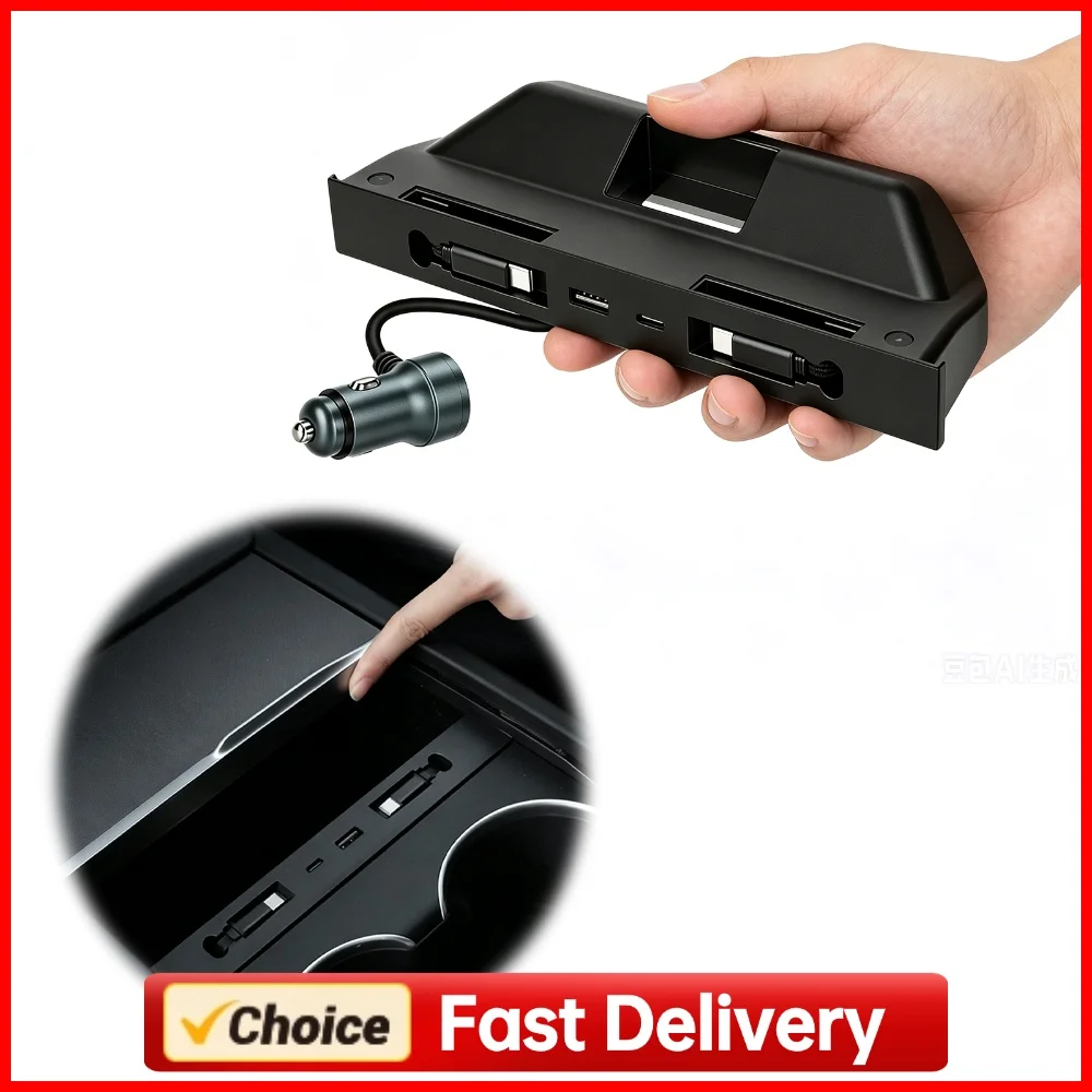 Charger Expansion Dock for Tesla ModelY/YL/3 USB Intelligent Docking Station Muti-Ports Charging Hub for Tesla Accessories