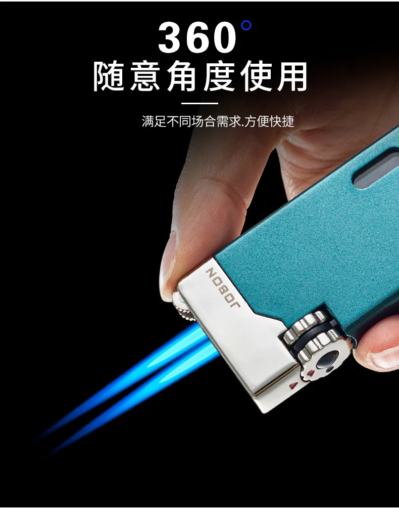 Jobon Creative Blue Flame Dual Jet Refillable Gas Lighter with Visible Gas Tank, Safety Lock, Wholesale image 4