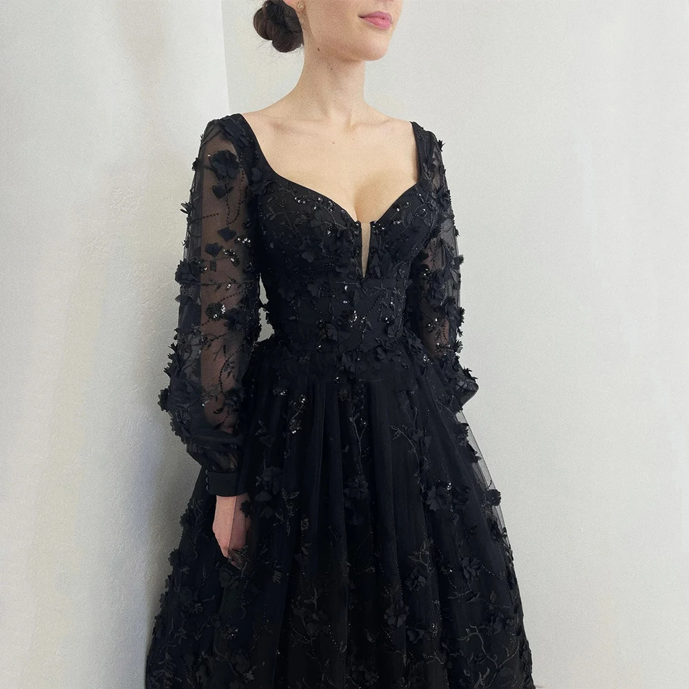 Luxus schwarze Blume Spitze Hochzeits kleid Puff Ärmel V-Ausschnitt zurück Schnürung Korsett Brautkleid Gothic Braut Kleider benutzer definierte Größe