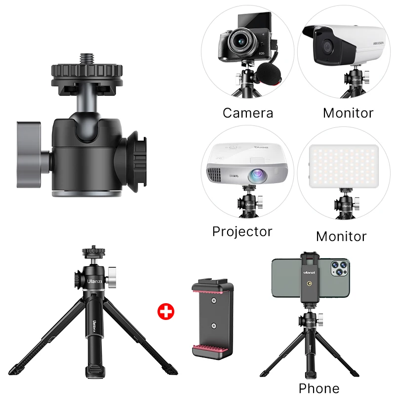 Ulanzi U-Vlog lite Mini statyw z głowicą kulkową 360 ° i Cold buta Selfie Stick statyw do aparatu iPhone Android telefon DSLR