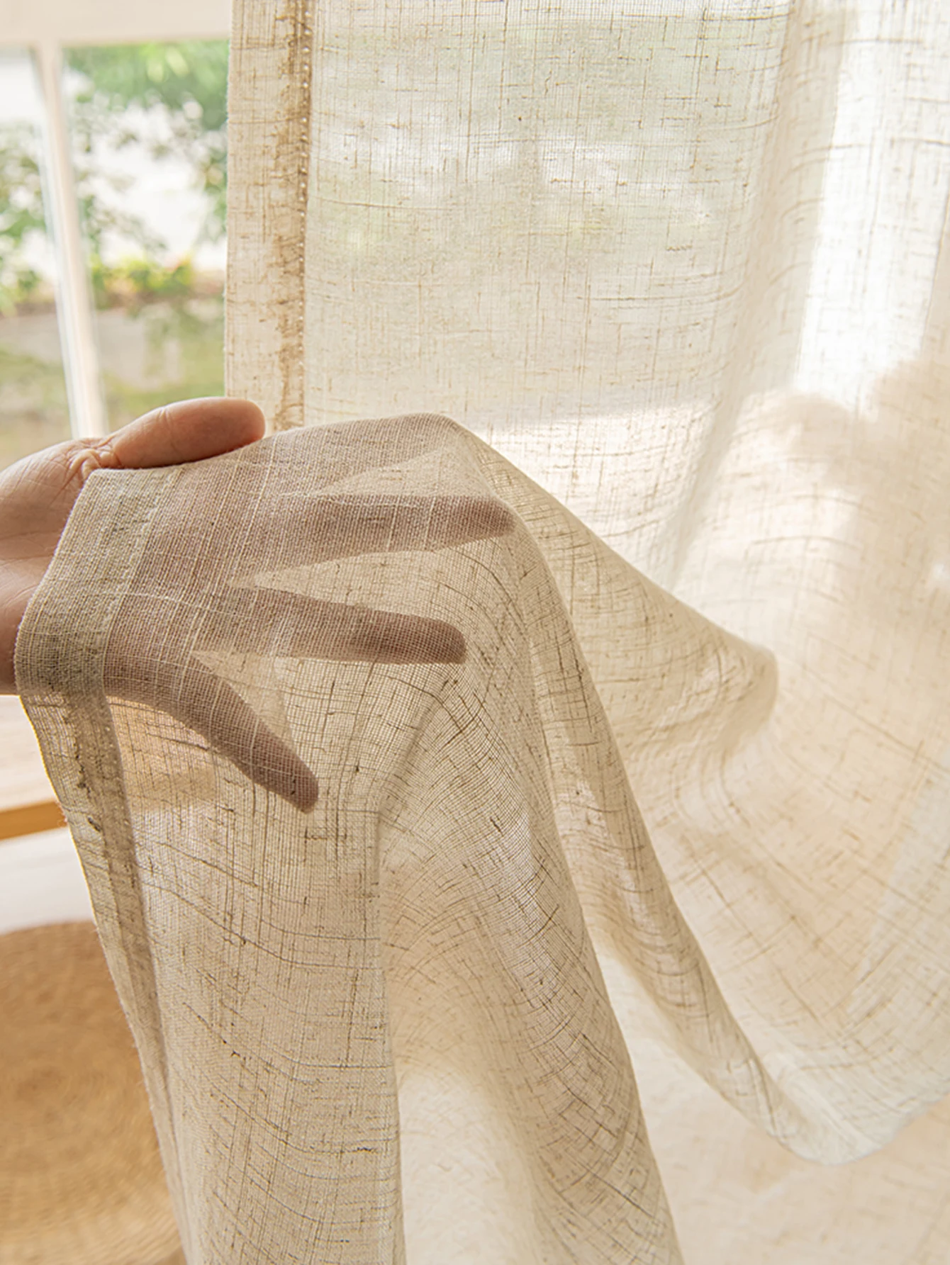 Voile Curtain All-in-one Style Boho Polyester Simple White Sheer Curtain for House Living Room Bedroom Office