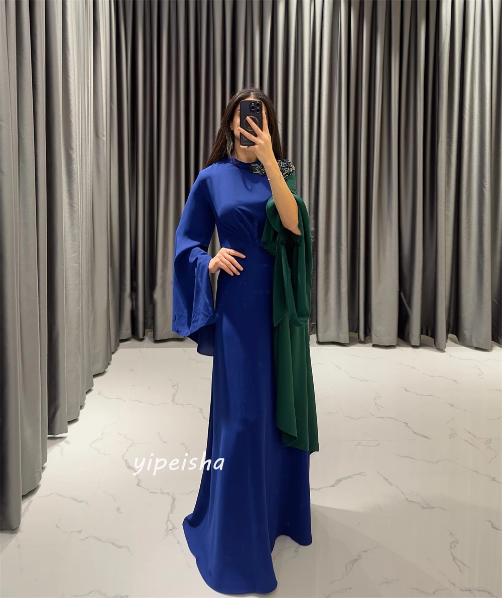 Jiayigong-Vestido largo de gasa con cuentas, traje drapeado con volantes, cuello alto, a medida, para ocasiones, Arabia Saudita