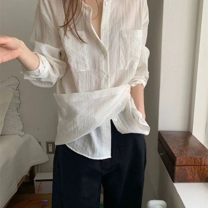 Minceur Long Sve couleur Pure col plat conception femmes irt printemps automne nouveau Sle décontracté coupe ample respirant confortable