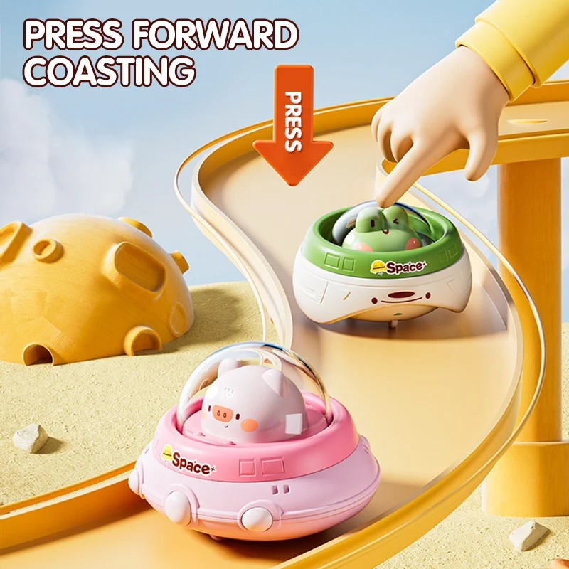 Cartoon Pressing Saucer Space Car Cute Animal Mini UFO Spacecraft for Baby's Toy Children's Gifts