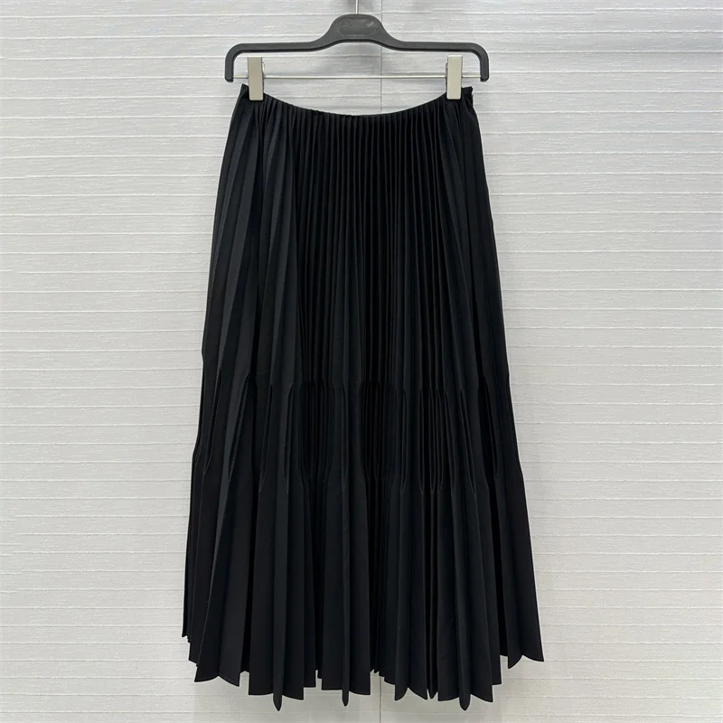 

Skirts for women 2026 Spring new low waist slim long skirt pleated craft large swing skirt Casual women's half skirt black skirt