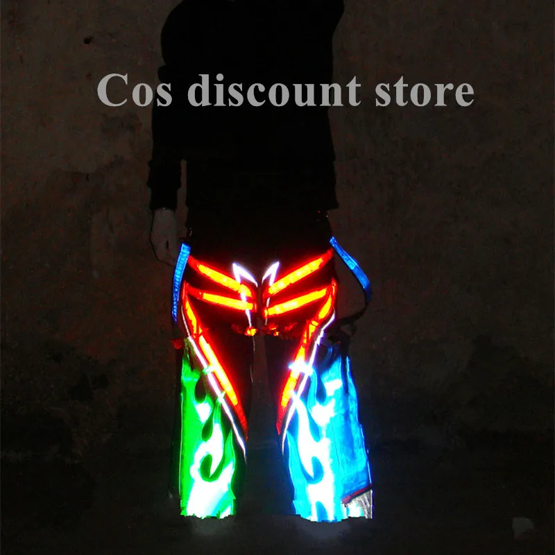 Cool Fire Pattern Night Vision Ghost Walk Costume Reflective Pants Shuffle Ghost Dance Pants Luminous Pants Casual Trousers