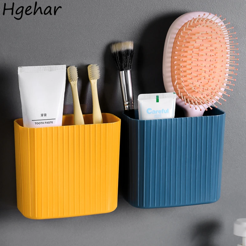 Storage Boxes Bathroom Comb Toothpaste Toothbrush Organizer Wall Hanging Solid Hollow Out Waterproof No Punching Thicker Simple