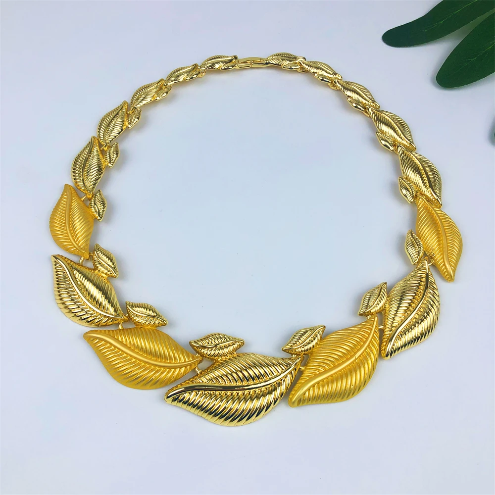 ESALE African Gold Color Big Jewelry Set Classic Leafs Design Choker Necklace Earring Ring Set Two Tone Wedding Party Gift 2025