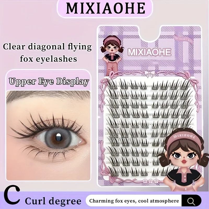 Mixiaohe Light Fox Lashes 80 Clusters 10-13mm C Curl Thin Black Band Natural DIY Lashes for Beginners