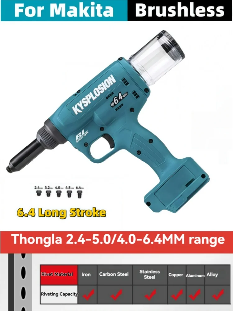 Pour pistolet à rivets sans brosse alimenté par batterie Makita 18V-20KN haute Force de traction, outil électrique industriel sans fil à course de 64mm
