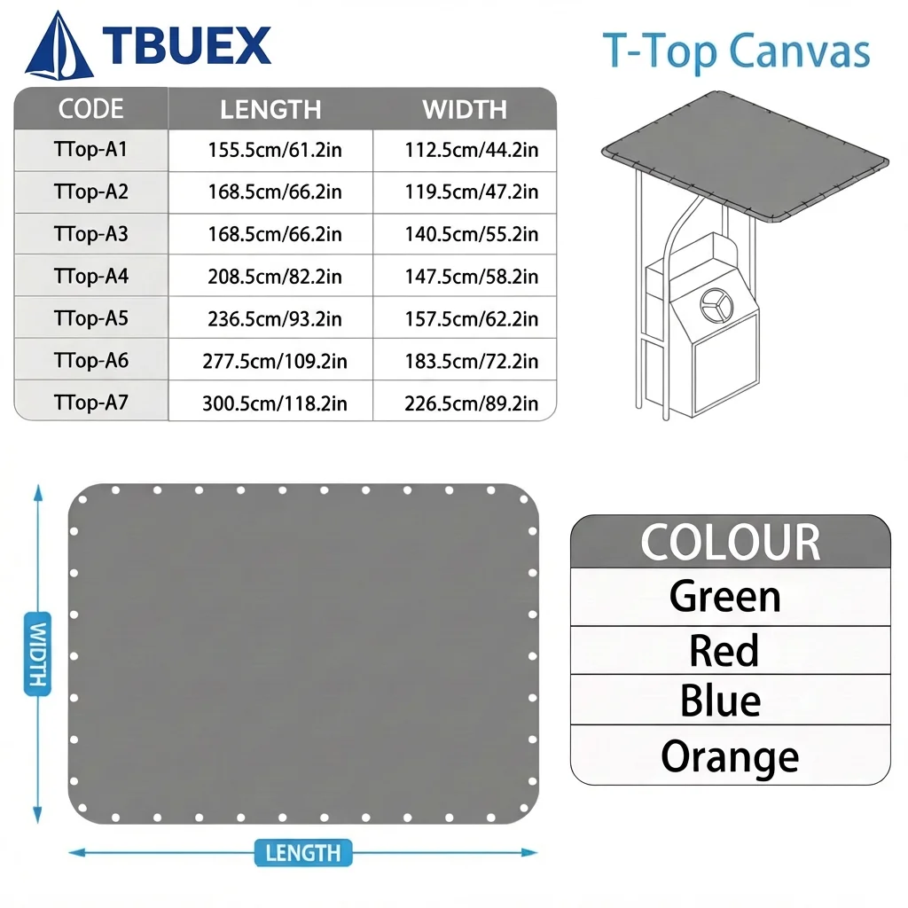Flicker T-Top Canvas Boat Cover 4 Colors Waterproof UV Resistant Marine Sunshade Top with Ropes