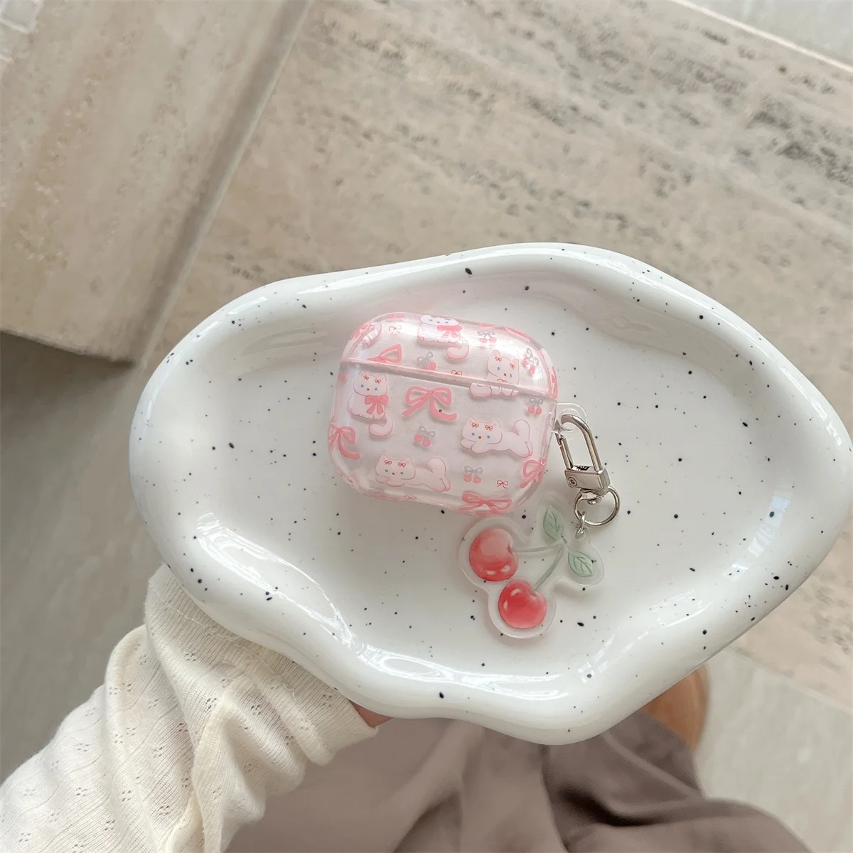 غطاء لسماعات AirPods 4 مع سلسلة مفاتيح الكرز، حافظة براعم الأذن بتصميم قطط كرتونية لطيفة لأجهزة AirPods Pro 2/pro/3rd/2nd/1st