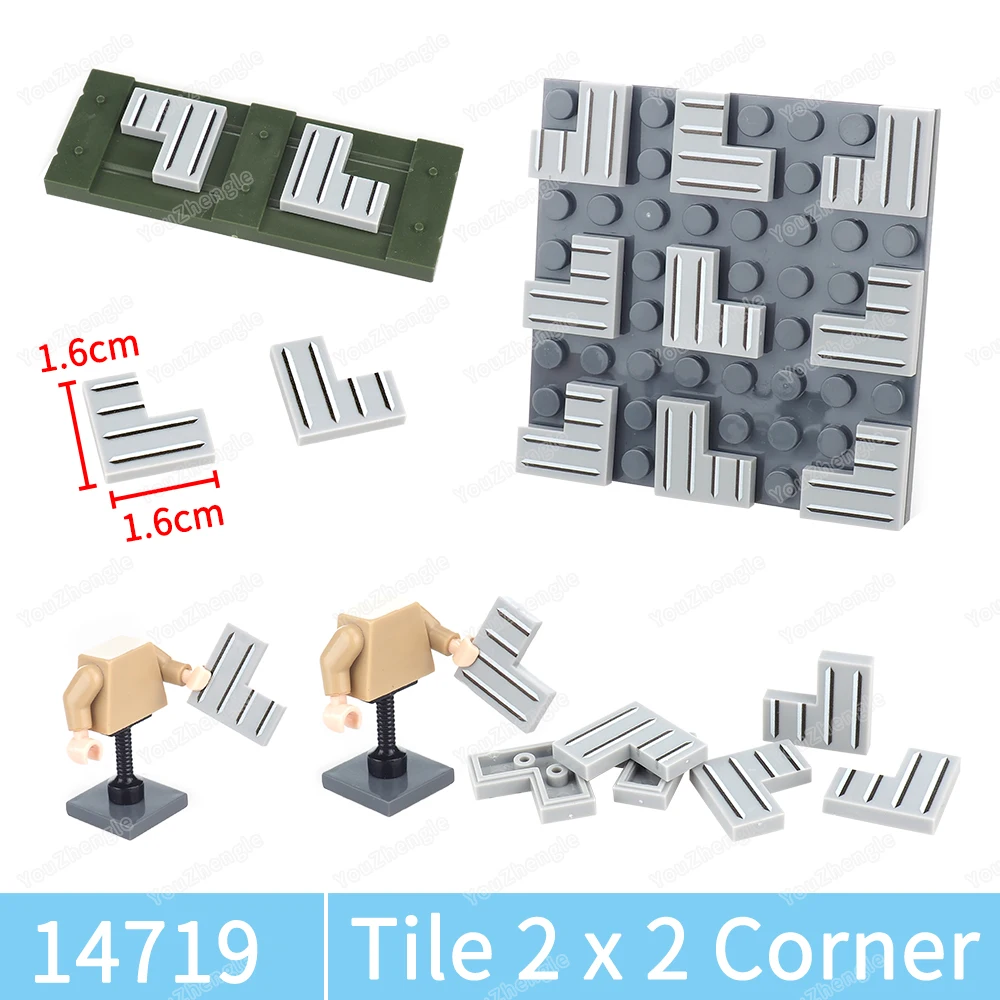 Bloc de construction à motif d'armure en fer imprimé, 2x2, minuscule brique d'angle, figurines MOC, équipement militaire, accessoires, modèle cadeau, jouets, 14719