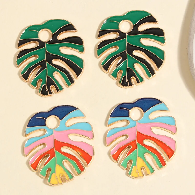 Листья-подвески золотого цвета с эмалью, 34x30 мм, 5 шт.