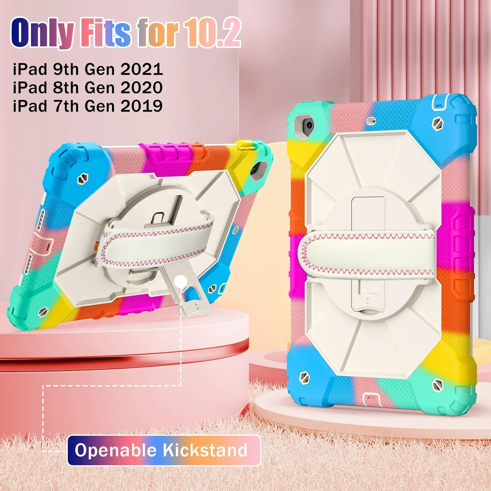 For IPad 7th 8th 9th Gen 10.2 Inch Kids Tablet Case  Hand Strap 360 Rotation Handle Stand Shockproof Rugged Cover Safe Silicon