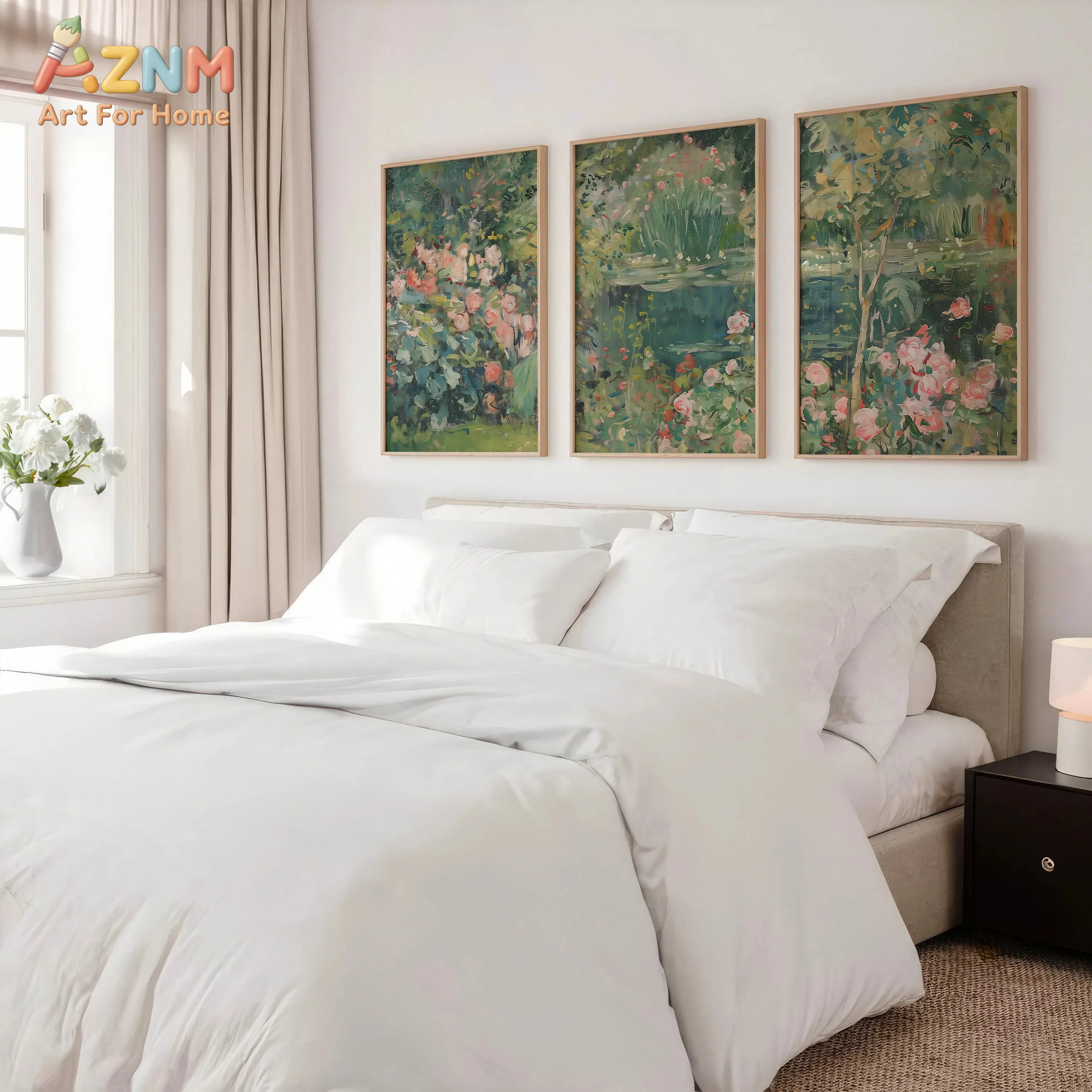 3pcs AZNM Pastel Pink Minimalist White Floral Watercolor Canvas Wall Art, Elegant Hanging Branch Botanical Poster, Soft Warm Ton view 5