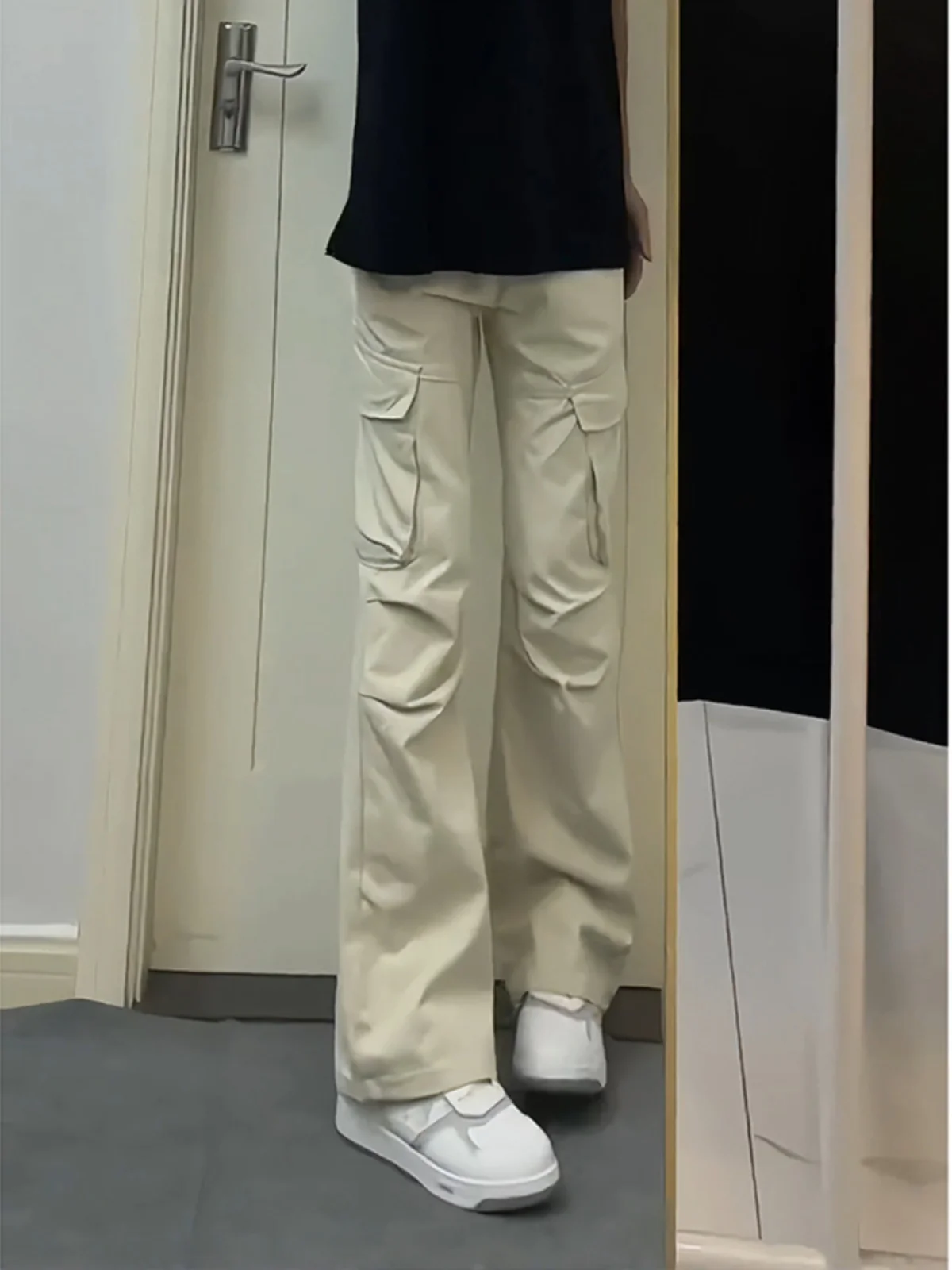 

Мужские летние брюки цвета хаки с плиссировкой, расклешенные, прямого кроя, модные, брендовые, повседневные брюки Haome High-End Feelings