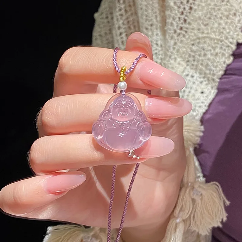 Purple Agate Buddha Pendant Women's Clavicle Chains Compassion Wisdom Meditation Jewelry Chalcedony Necklaces Peace  Amulet