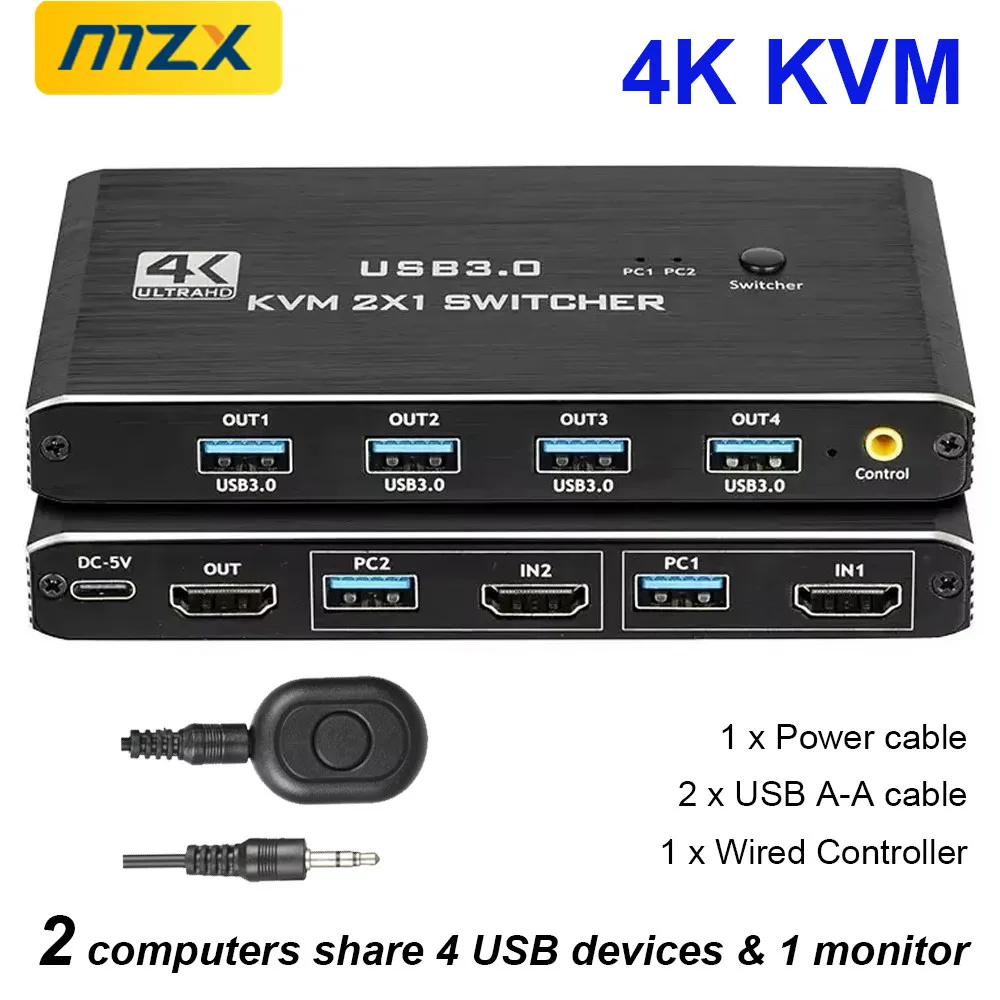 MZX 2-In-1-Out KVM Switch 4K 60Hz HDMI-kompatibel USB 3.0 Hub Switcher Docking Station Dock Computer PC Teilen Tastatur Drucker