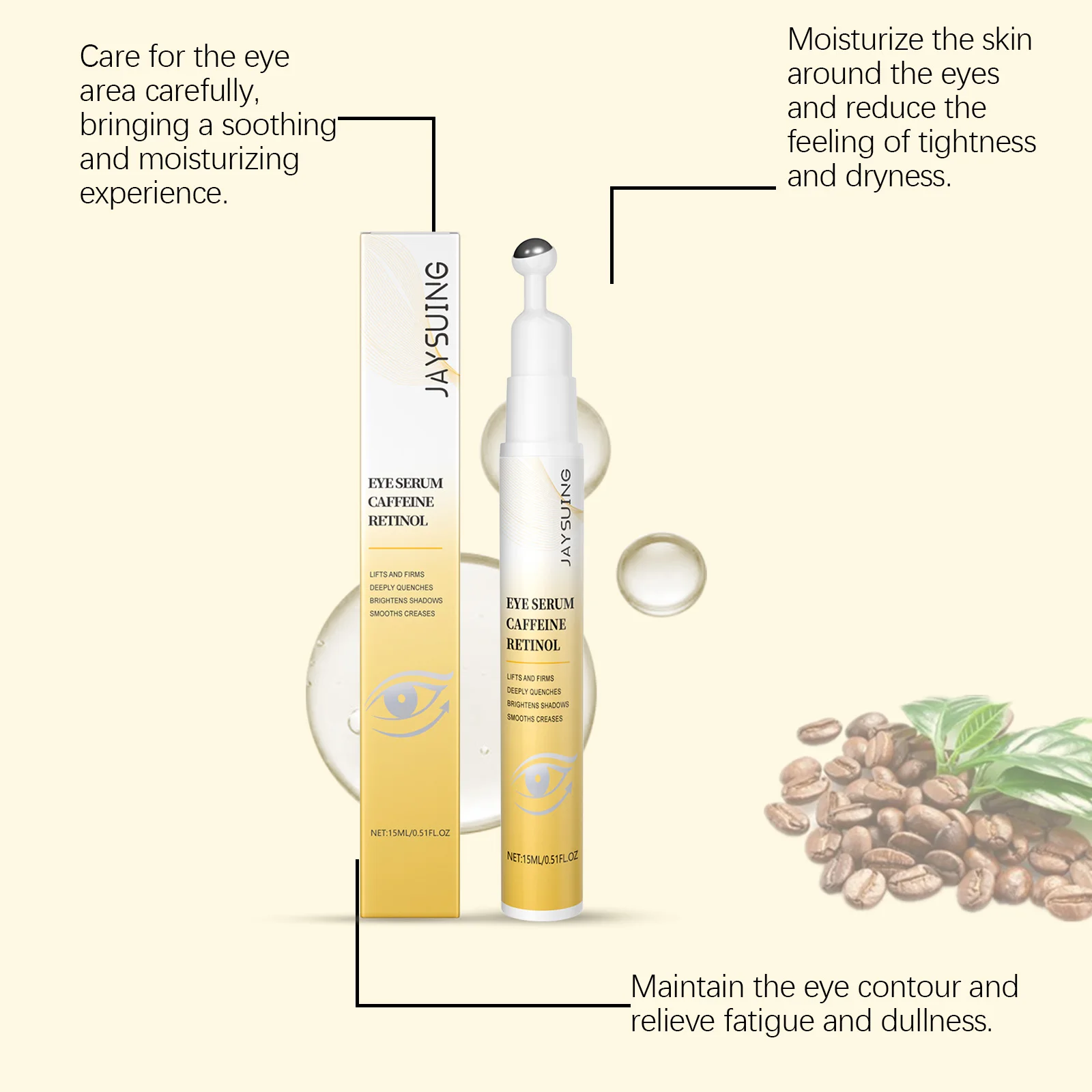 Retinol Eye Serum Roller For Dark Circles Puffy Eyes Wrinkle Firming Hydrating Treatment Gentle Roll On Brightening Eye Care view 4