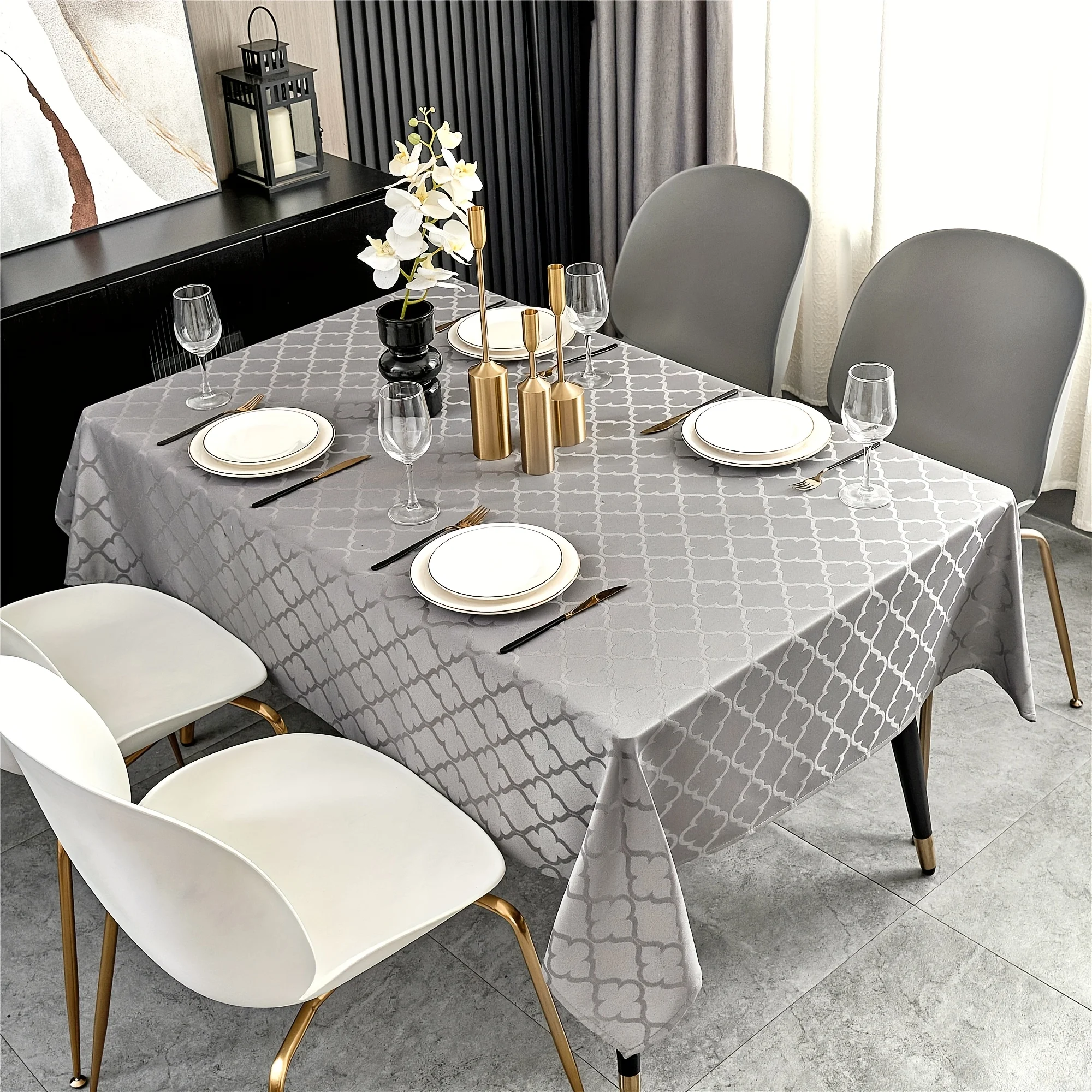 Eine rechteckige Tischdecke, Jacquard-Tischdecke mit Blumenmuster, Polyester-Tischdecke, 60 x 84 Zoll.