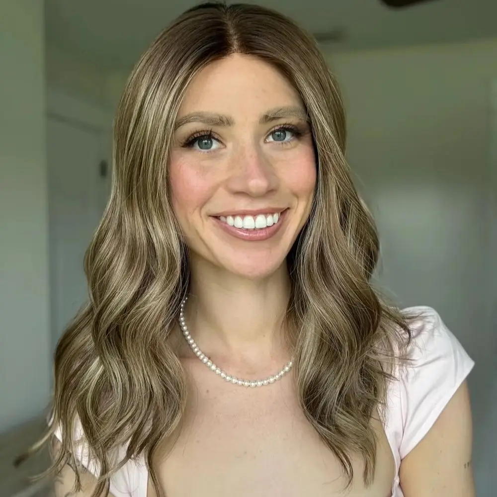 Medium Brown Balayage Wig with Dark Roots 13x4 Lace Frontal Wig Synthetic Loose Wave Realistic Look for Women Daily Party Use