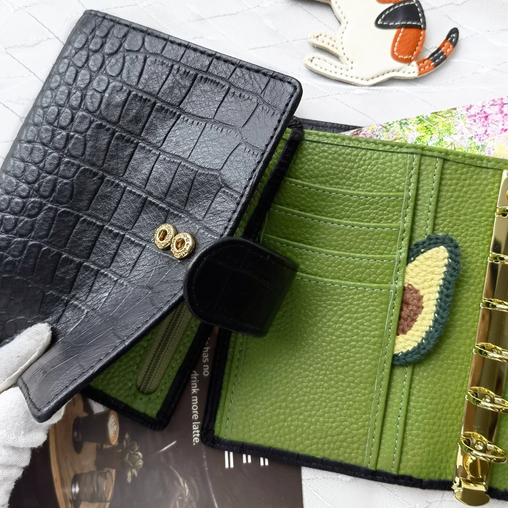 Genuine Leather Printed Crocodile A7 Rings Notebook Planner Mini Agenda Organizer Cowhide Diary Journal Sketchbook Big Pocket