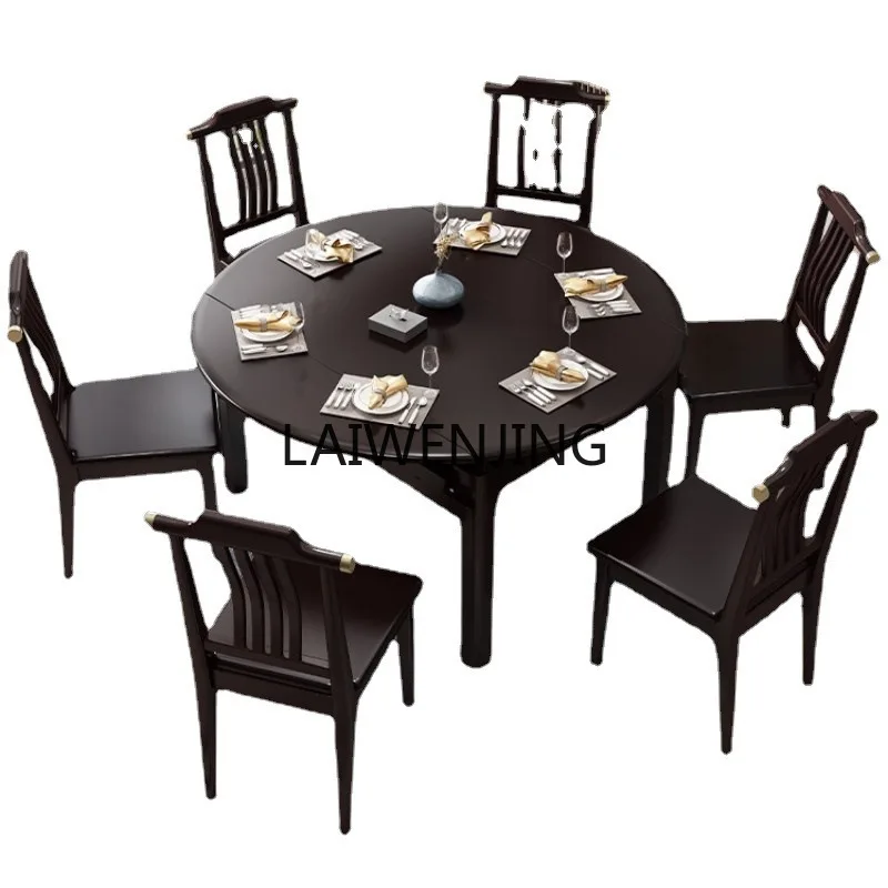 

MJY all solid wood dining table and chair combination retractable folding large and small apartment variable round table