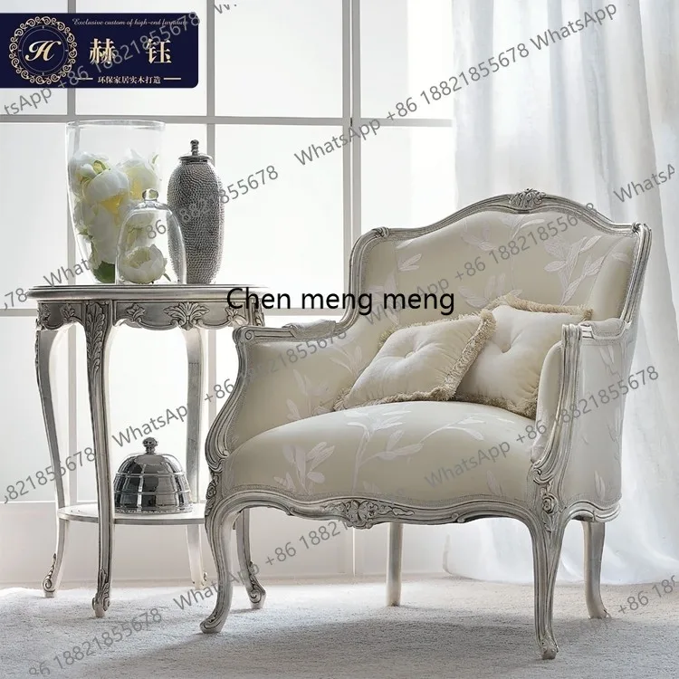 

Кресло-софа из массива дерева в европейском стиле с резьбой, неоклассическое кресло, кресло для отдыха, тканевый одноместный диван