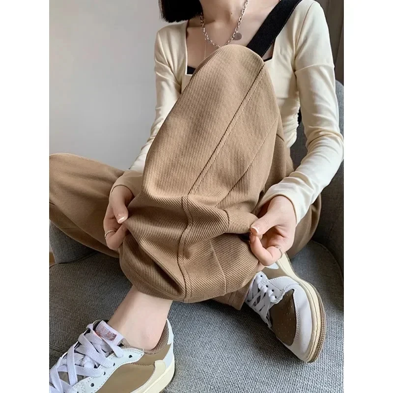 Women Autumn Loose Grey Sport Pant Large Size High Waist Straight Casual Wide Leg Sweatpants Drawstring Running Dance Trousers