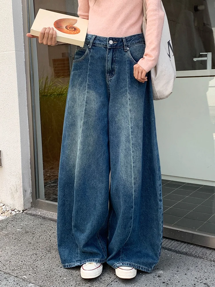 

Женские джинсы Deep Blue с высокой талией и широкими штанинами, весна 2026, новая модель, прямой крой, утягивающие, повседневные, свободные, без стрейча