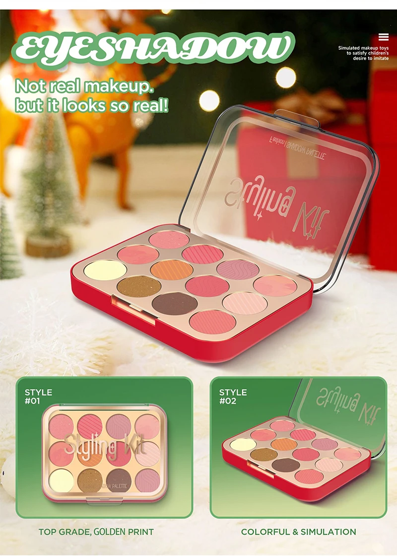 Conjunto de brinquedos de maquiagem infantil simulado fingir jogar beleza caixa de maquiagem sombra de olho blush tema de natal presentes para meninas não-tóxico
