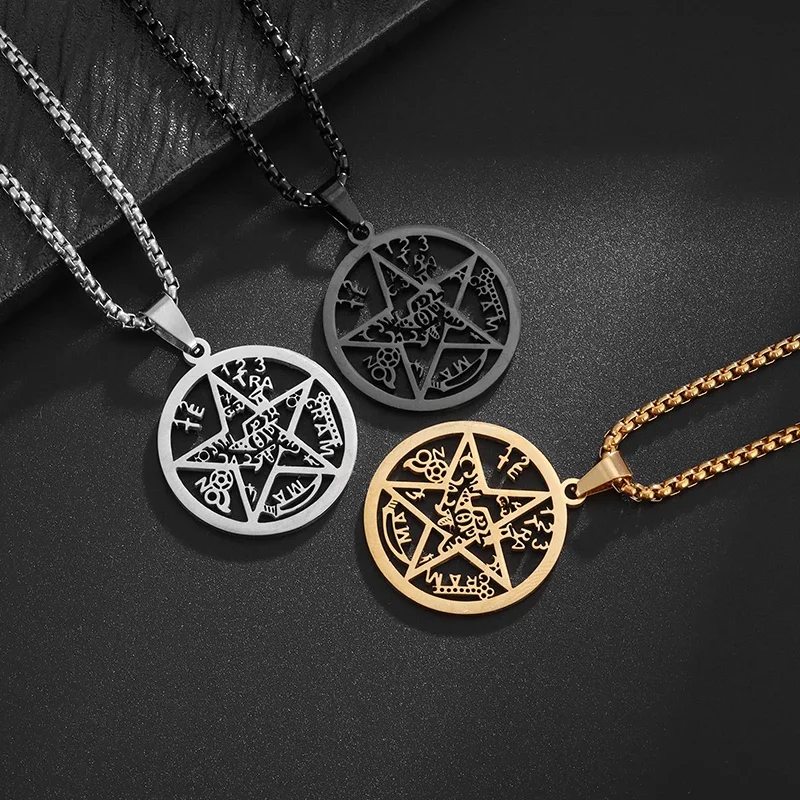 Men\'s Stainless Steel Jewish Hebrew Tetragrammaton Wicca Pentagram Pendant Necklace Israeli Religious Amulet Jewelry