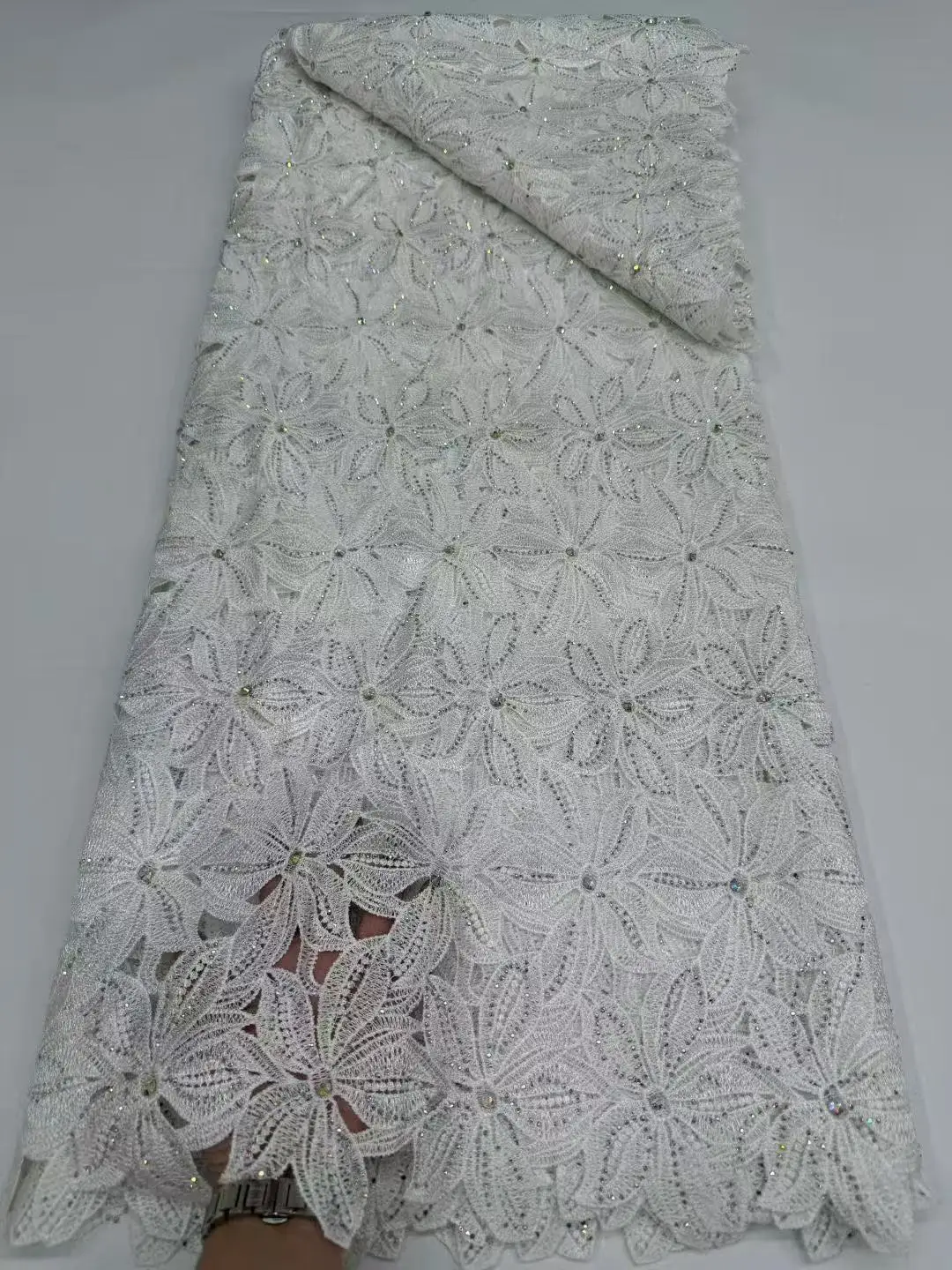 

African Guipure Cord Lace Fabrics 2026 High Quality Nigerian French Milk Silk Lace Fabrics 5 Yards for Wedding Asoebi Dress Sew