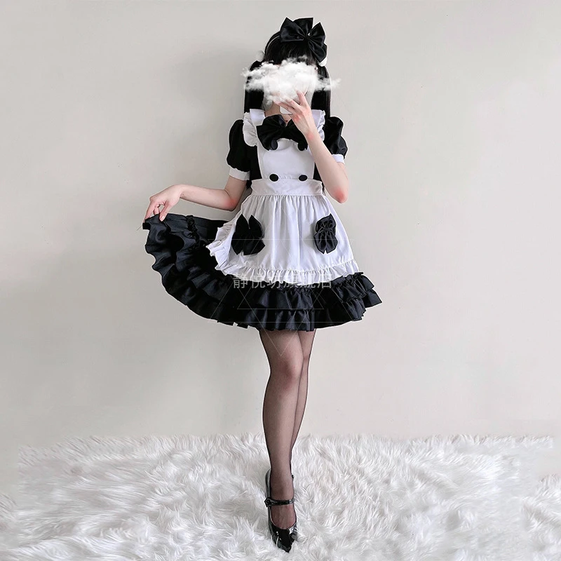 Giapponese gotico cameriera Cosplay abbigliamento vestito carino ragazza morbida carino Mickey Vestidos Kawaii vestito abiti da lavoro nero Plus Size