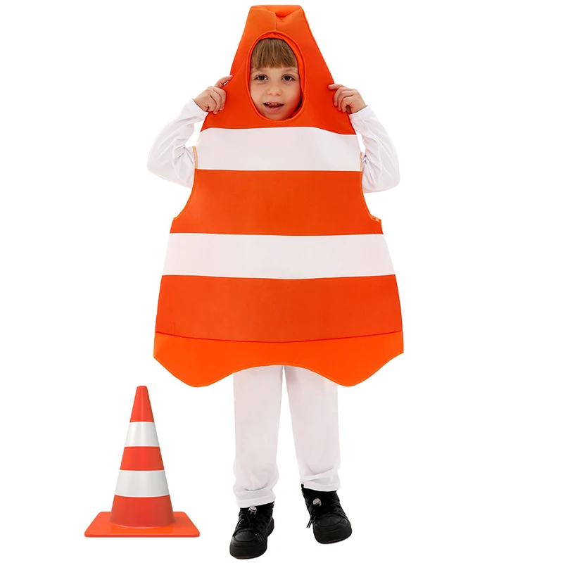 

Boy Kids Traffic Cone Halloween Fancy Dress Up Girl Child Construction Cone Costume Orange For Week Book Purim Carnival