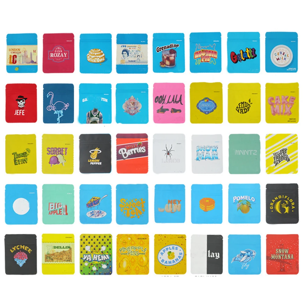 

Пакеты из майлара 1G/3.5G, герметичные, мягкие, пустые, на 3.5 грамма, стоячие, для хранения сухих трав, с наклейкой