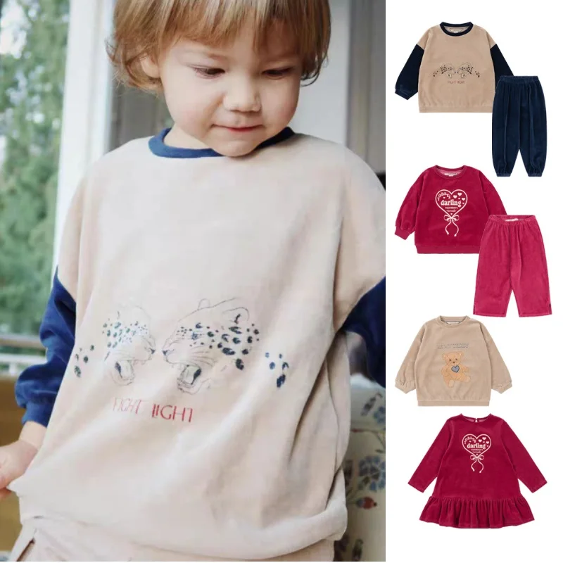 

Children's Sweatshirt Set 2025 Fall/Winter New Arrival Fleece-Lined Warm Boys' Girls' Pullover Jacket Pure Cotton Girls' Dress