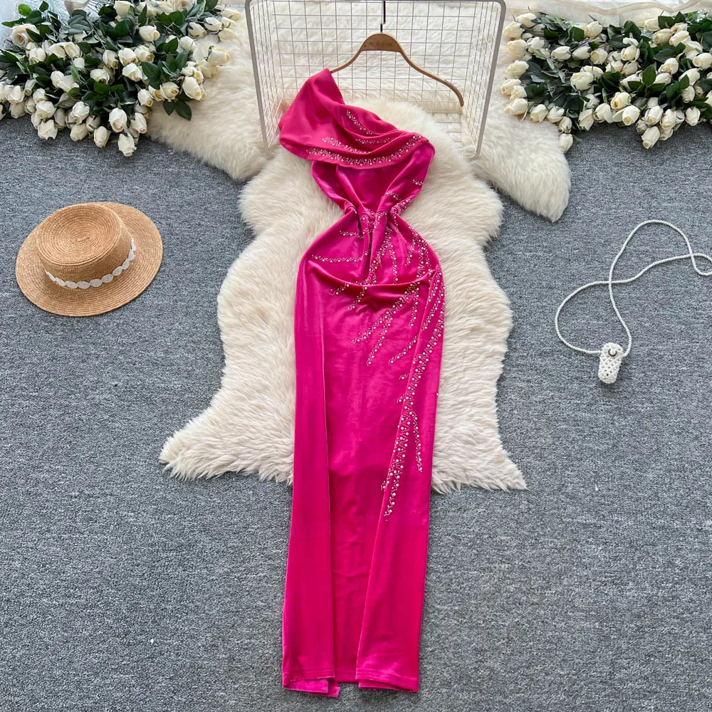 ملابس نسائية مثيرة أنيقة بدون أكمام وياقة قطرية من القطيفة مقسمة على الموضة الكورية العتيقة للحفلات المسائية #1