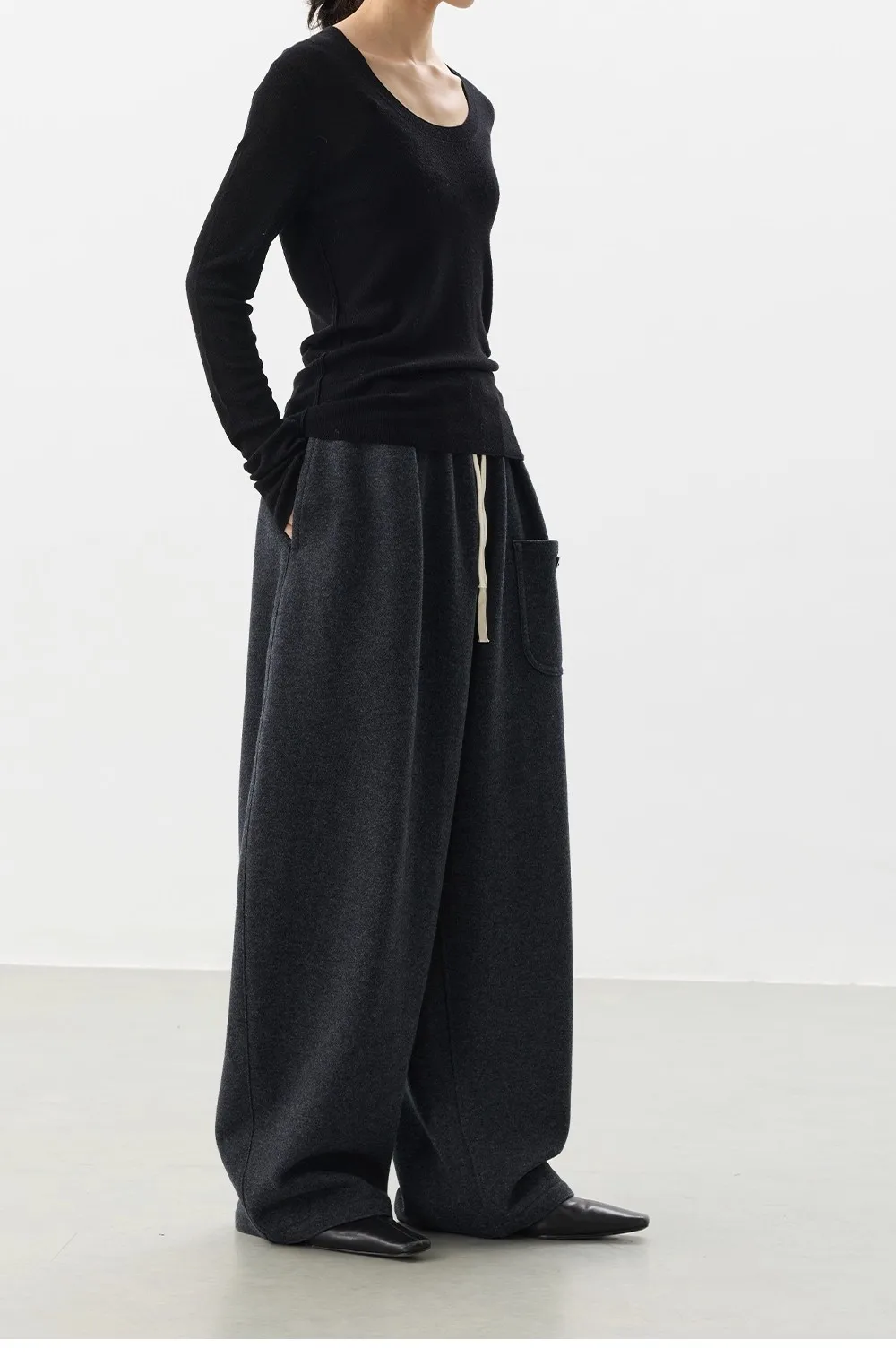Curved Hem Pants~Wool Elastic Waist Wide-Leg Casual Pants for Women, 2025 Winter Fashionable Thickened Floor-Length Pants