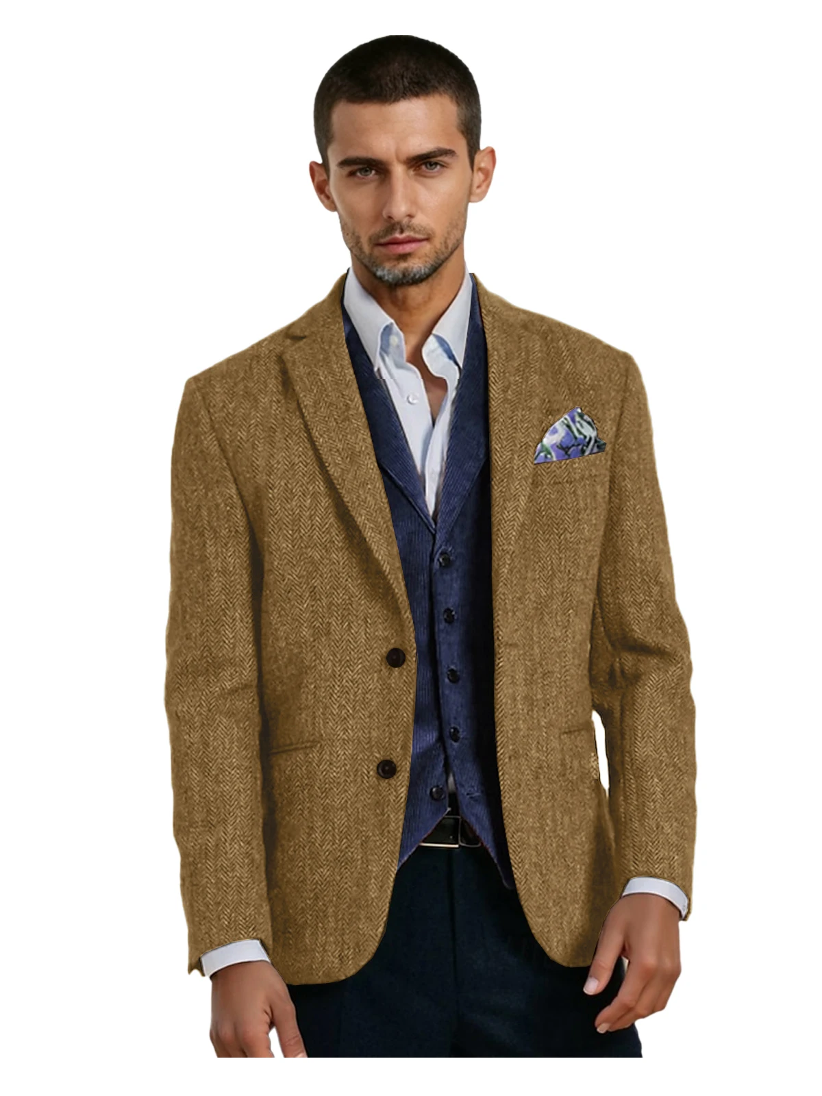 

Мужской костюм, пальто, шерстяной пиджак с узором «елочка», деловой костюм в джентльменском стиле, подходит для банкетов, мужское пальто