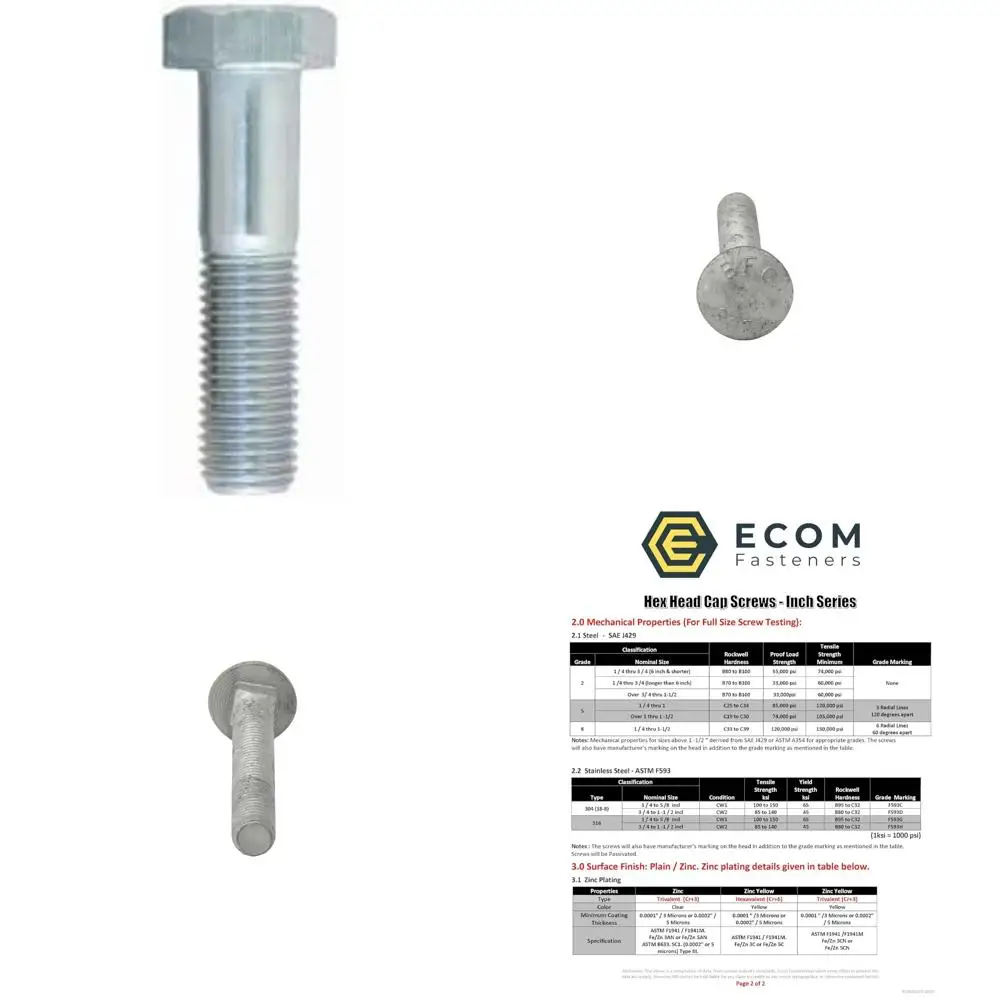 

Zinc-Plated Hex Cap Screws Class 8.8, M8-1.25 x 75mm, 100-Piece, Coarse Thread, Partially Threaded, 2.25 Thread Length