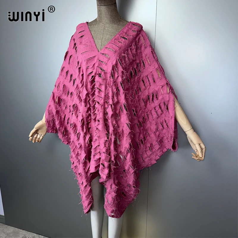 WINYI Original V neck denim sexy short dress with holes New Fashion Africa Womens party holiday Casual Maxi beach dress