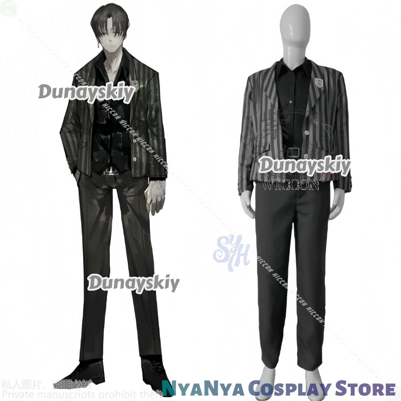 ชุดคอสเพลย์ Vergilius จากอนิเมะเกม Limbus Company สีดำเทาลายทางสไตล์โกธิค ชุดยูนิฟอร์มสุดเท่ ชุดแฟนซีสำหรับงานปาร์ตี้ฮาโลวีน