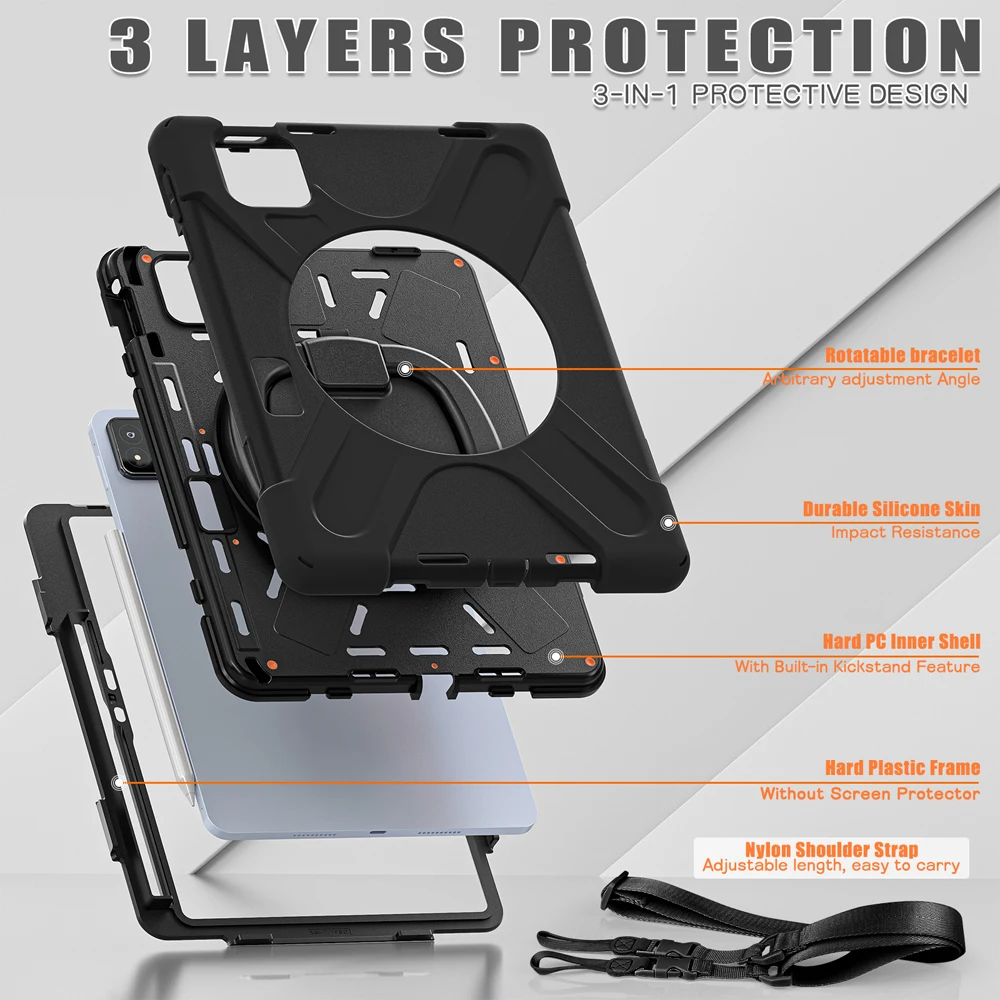 Étuis portables antichoc pour tablette Xiaomi Pad7 Pad8 Mi Pad 8/7 Pro 8Pro/7pro, housse en Silicone avec support rotatif, 11.2 pouces
