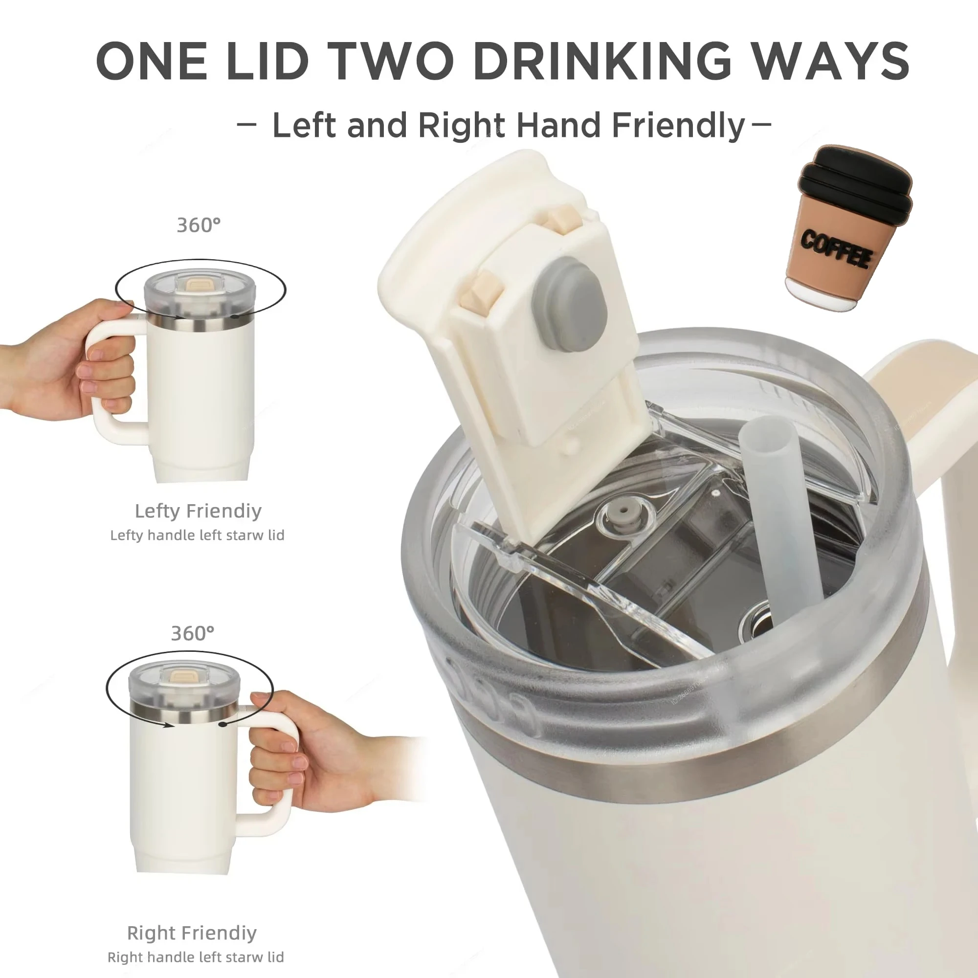 Tyeso 900ML Big Capacity Coffee Sticker Vacuum Cup With Handle Straw Car Mug Thermal Iced Travel Insulated Tumbler Bottle