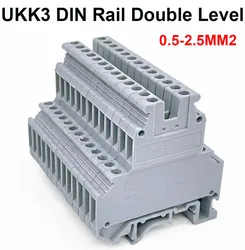 UKK3 DIN Rail Double Level  Terminal Block 500V 25A 28-12AWG for wires connecting +10 bit connector bridge FBI 10-5