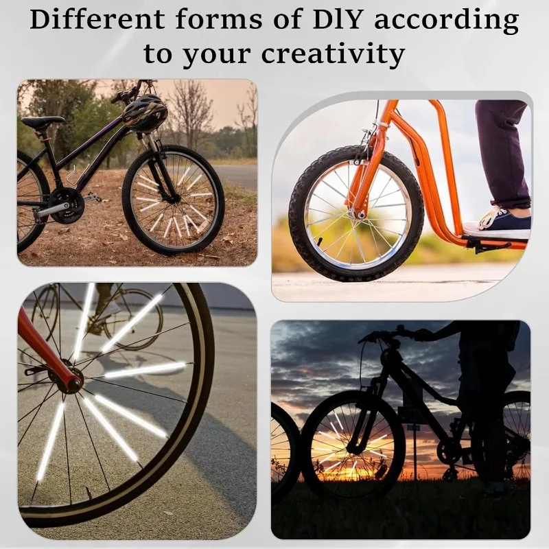 Tube Warning Strip Bicycle Wheel Reflective Mount Clip 360° Spoke Reflectors Waterproof Safety Strip for Night Cycling Riding